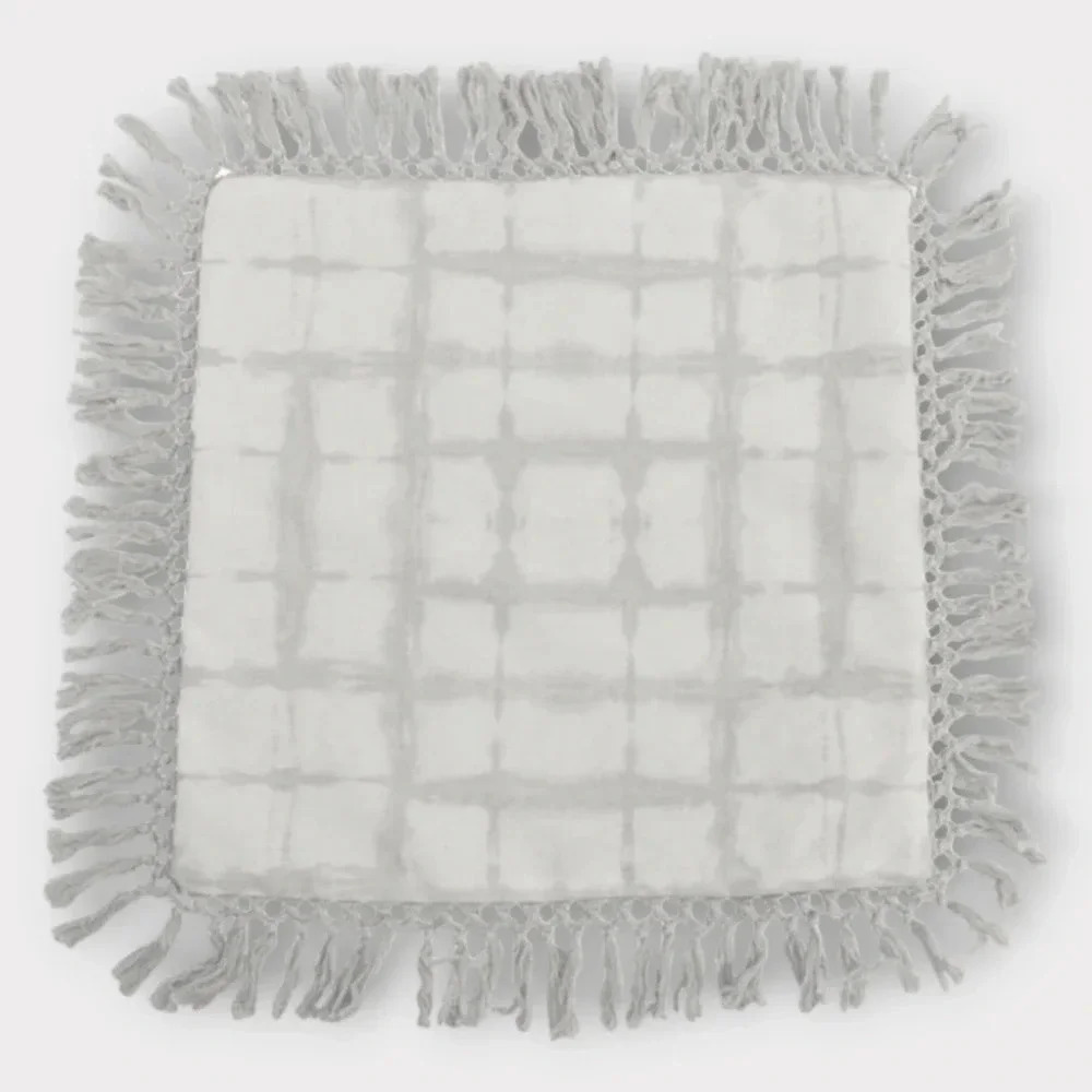 Thro Shibori Fringe Trim Pillow Cover 20"x20" Ethnic Ikat  Print